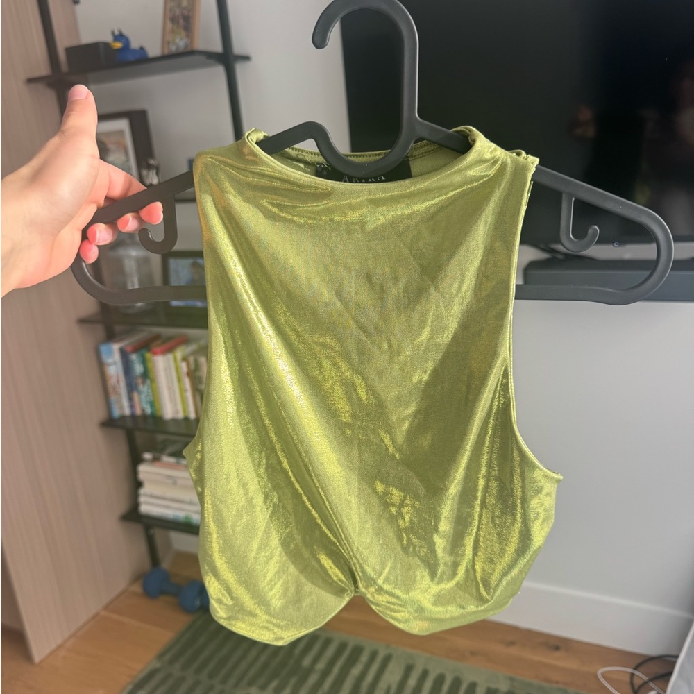 Akira Shiny Metallic Green Crop Top